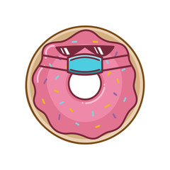 kawaii pink donut wearing protective face mask cartoon