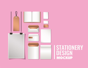 paper and mockup set on pink background of corporate identity and stationery design theme Vector illustration © Grgroup