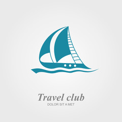 Travel Club Abstract Logo vector design element template, Creative concept logotype yacht swim in the ocean, Vector illustration Eps 10