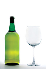 Wine bottle and glass. 