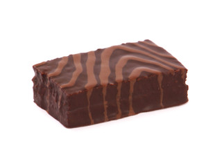 Cake bar covered with chocolate isolated on white