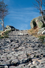 Stone road in mountains.