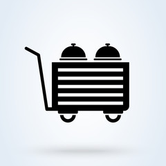 Food Trolley or food cart vector illustration. Street food concept, Retro fast food trolley wheel sign icon on white background.