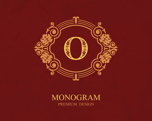 Monogram design elements, Calligraphic graceful template, Letter emblem O, Elegant line art logo, Business sign for Royalty, Boutique, Cafe, Hotel, Heraldic, Jewelry, Wine, Vector Eps 10