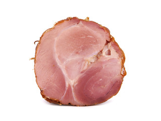 Rolled pork meat, dried and smoked, isolated on white