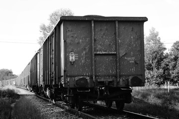 Fototapeta na wymiar locomotive on tracks in the woods