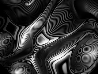 3d render of abstract art 3d background with part of surreal dark flower in organic curve round wavy smooth and soft biological forms with glossy black lines pattern on matte metal surface 