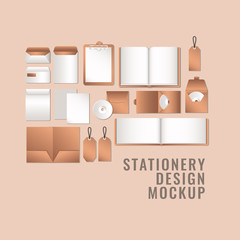 notebooks and mockup set on orange background of corporate identity and stationery design theme Vector illustration © Grgroup