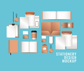 file and mockup set on blue background of corporate identity and stationery design theme Vector illustration © Grgroup