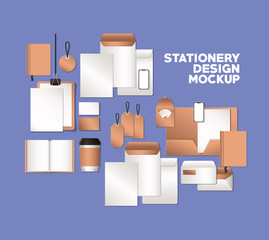 envelopes and mockup set on blue background of corporate identity and stationery design theme Vector illustration © Grgroup