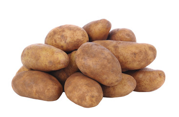 Fototapeta na wymiar Closeup of a pile of russet potatoes isolated on white.