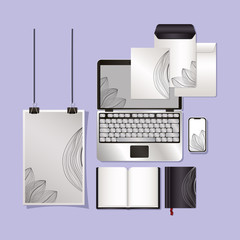 mockup set with gray lotus branding of corporate identity and stationery design theme Vector illustration © Grgroup