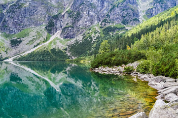 Fototapeta na wymiar The beautiful lake of Morskie Oko in the Tatra Mountains, near Zakopane, Poland