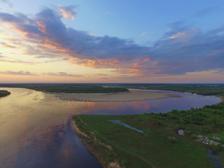 Purple sunset at the confluence of the Sysola and Vychegda rivers, Komi Republic, Russia.