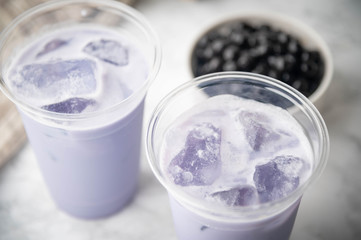 taro potato iced tea with tapioca