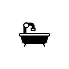 Bathtub icon in black flat glyph, filled style isolated on white background