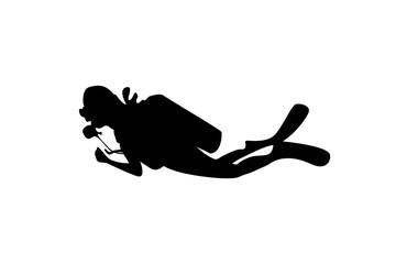 Scuba diving Underwater diving silhouette on white background design template