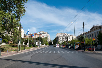 Athens, Greece, May 2020: The city of Athens deserted during the coronavirus quarantine 