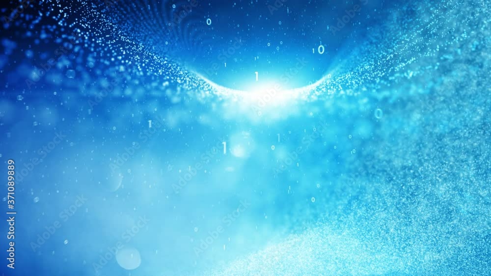 Fototapete abstract glow dots motion graphic animation with computer binary numbers motion background.