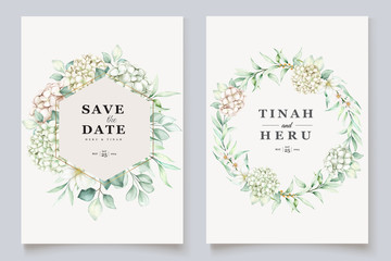 beautiful wedding and invitation card with floral and leaves frame