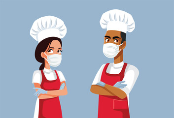 Team of Chefs Wearing Personal Protective Equipment - obrazy, fototapety, plakaty