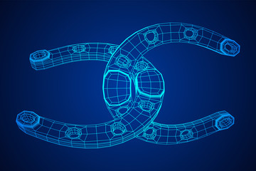 Horseshoe symbolizes good luck. Wireframe low poly mesh vector illustration.