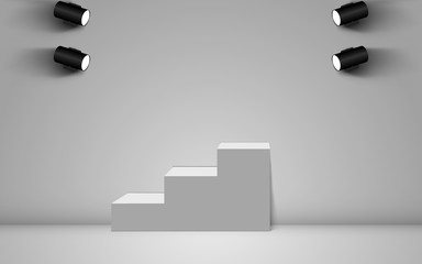 white showcase and spotlight in the studio room