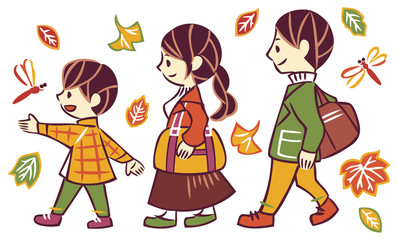 秋　紅葉　家族で旅行にお出かけ