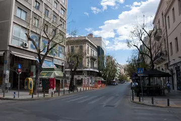 Gordijnen Ermou street, Athens, Greece, May 2020: The city of Athens deserted during the coronavirus quarantine  © Dimitris