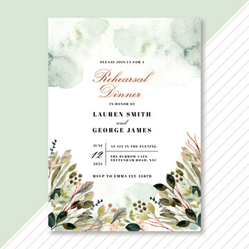 rehearsal dinner invitation with foliage watercolor frame
