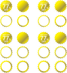 セールなどに用いるギザギザフレーム金色グラデーションの見出し　影アリと影ナシのセット	