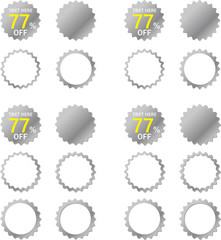 セールなどに用いるギザギザフレーム銀色グラデーションの見出し　影アリと影ナシのセット	