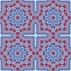 Ornate italian maiolica tile seamless ornament. Ethnic geometric vector patchwork. Quilt print design. Stylized italian mayolica tilework repetitive pattern. Interior decor template.