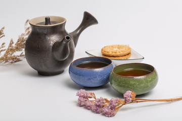 Chinese traditional teapot, cup, tea set covered with tea stains