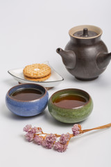 Chinese traditional teapot, cup, tea set covered with tea stains