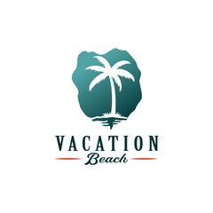 Obraz premium Vacation, Coconut Tree and Beach Silhouettte Negative Space Nature Logo Illustration