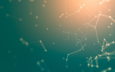 Fototapeta premium Abstract background. Molecules technology with polygonal shapes, connecting dots and lines. Connection structure. Big data visualization.