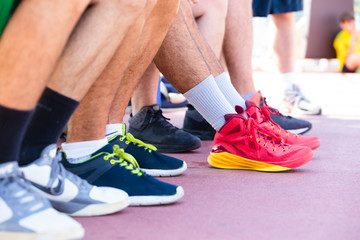 Feet of a team of basketball players