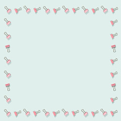 Frame from office supplies, pink metal paper clips.