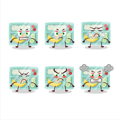 Lunch box cartoon character with various angry expressions