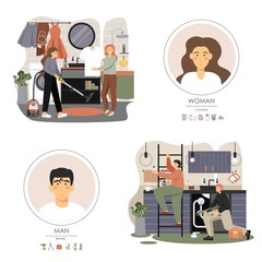 Home repair and cleaning services set, vector flat illustration