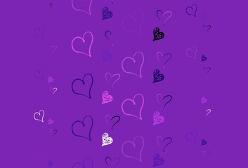 Light Purple, Pink vector pattern with colorful hearts.