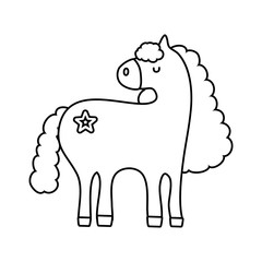 cute unicorn with floral tatto line style icon