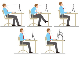 パソコンでデスクワークする男性の姿勢