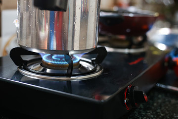 Cooking gas stove in the kitchen