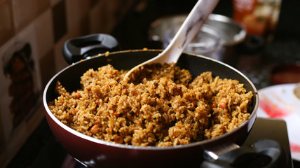South indian rice cooking in the kitchen,