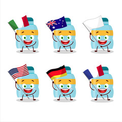drink bottle cartoon character bring the flags of various countries