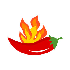 Red hot and spicy chili pepper in flat design. Vector illustration on white background.