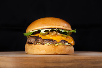 hamburger on black background