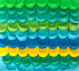 Plasticine green and blue gradient scale background. Kids artwork texture.